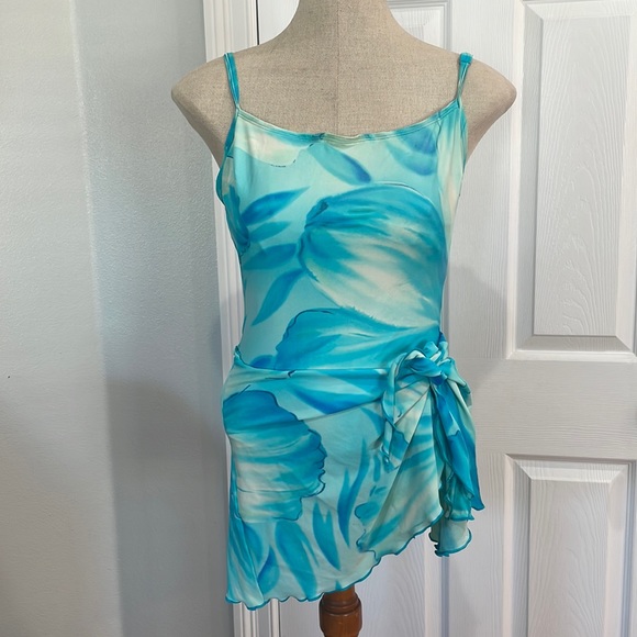 Christina swimsuit attached skirt ties built-in bra turquoise women's size 10 - Picture 1 of 8
